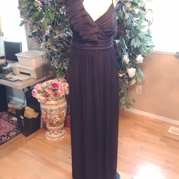 ONE SHOULDER FRILLED LONG DRESS SZ 16 - Picture 1 of 4